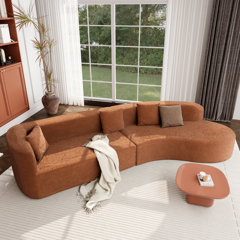 Canapé modulaire courbé de 132 po avec tissu en chenille et ressorts éponge Vargas, Chenille orange