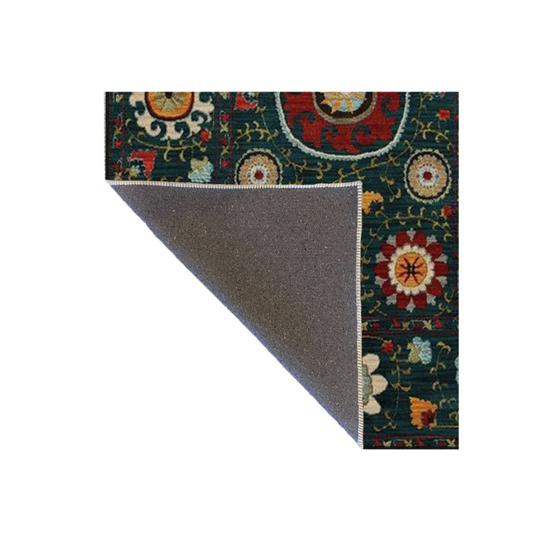 Dark Green Themed Patterned Ethnic Floral Patterned Vintage Decorative Rug Machine Washable