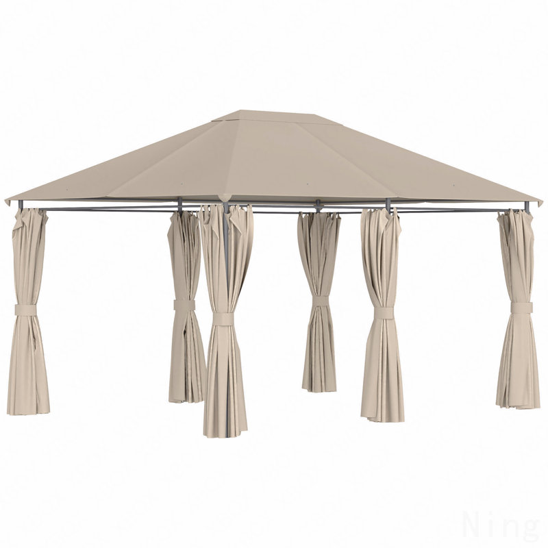 Pavillon de jardin en acier 10 x 13 pi, pour utilisation dans le jardin avec parois latérales amovibles (kaki), Beige