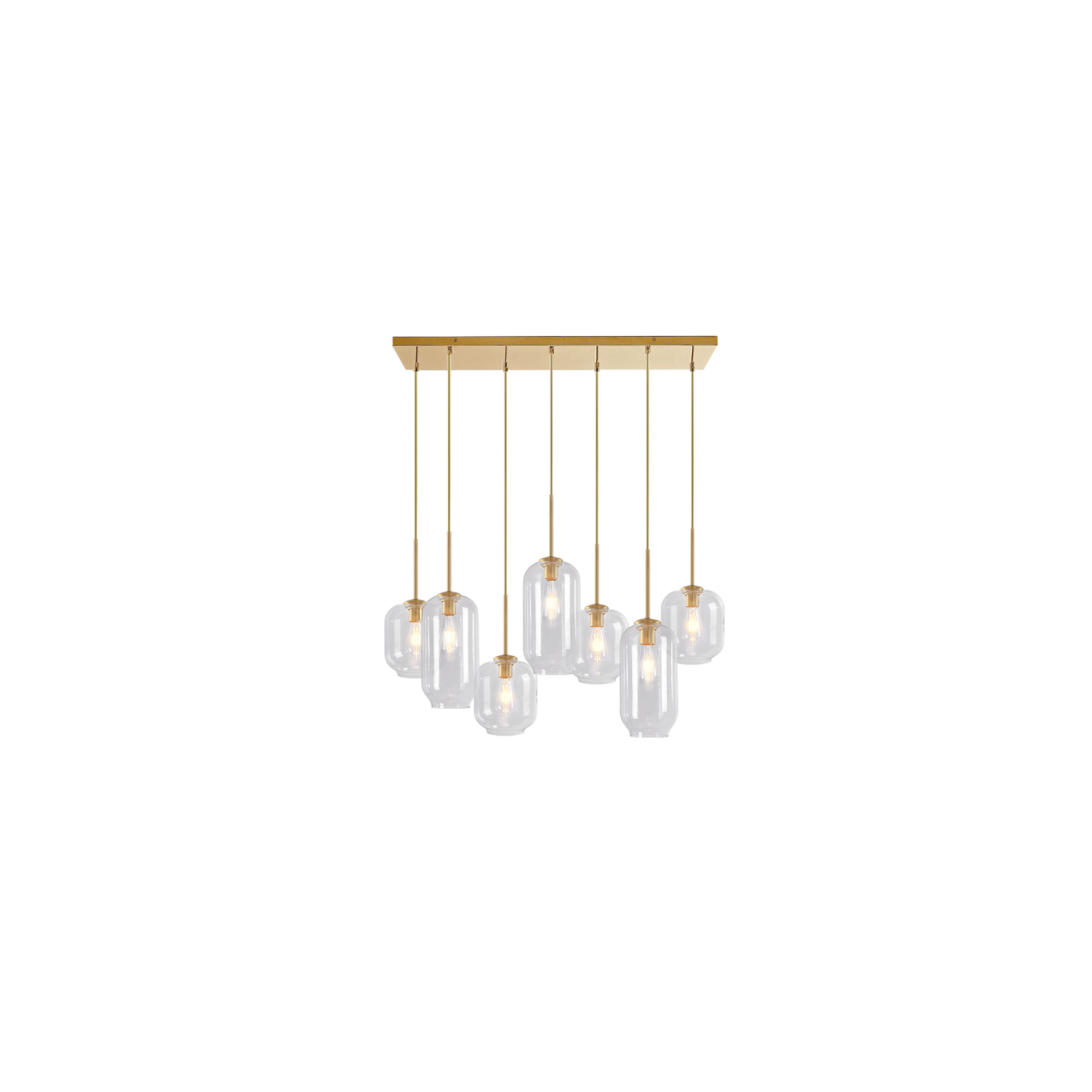 Kayanne 7 - Light Glass Shades Kitchen Island Geometric Pendant, Brass