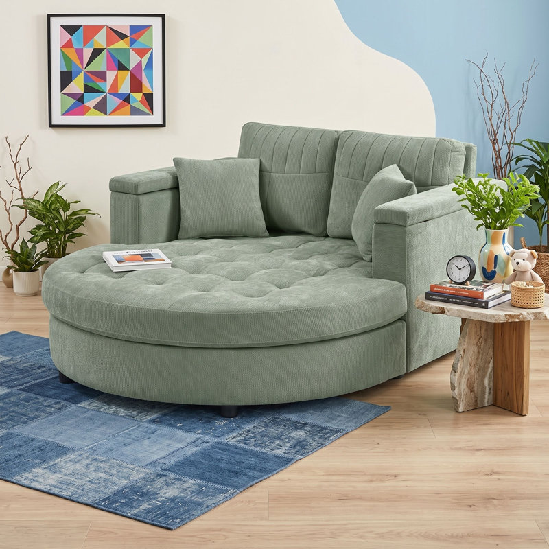 Sofa méridienne avec rangement dans les accoudoirs, Vert