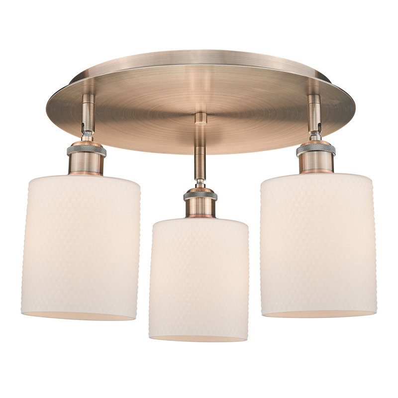 Dublin Glass Semi Flush Mount, Matte White, Antique Copper