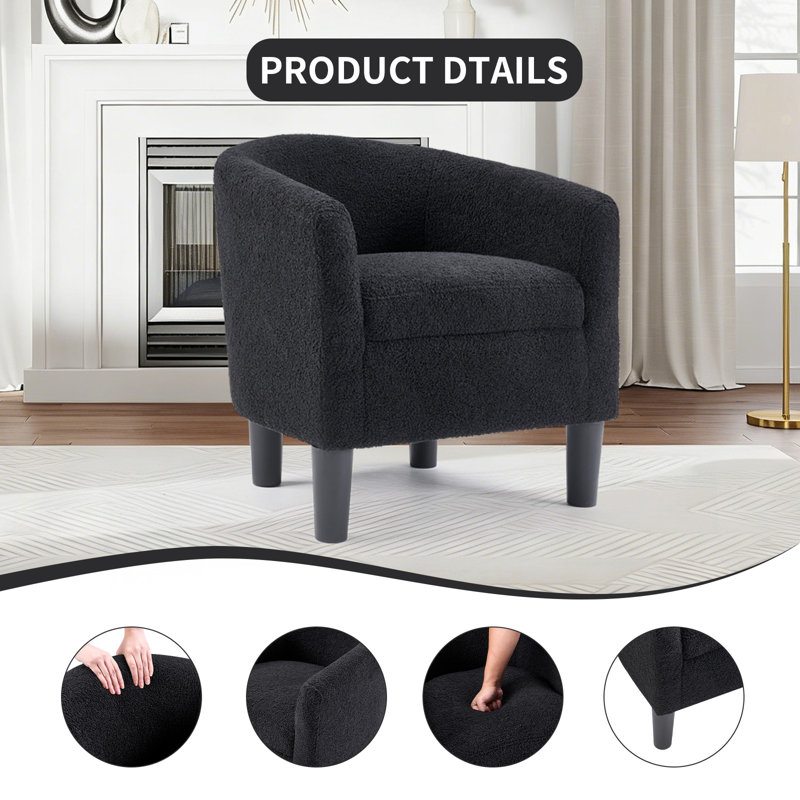 Roldao 25.2" W Classic Comfort Upholstered Accent Chair With Curved Back, Black