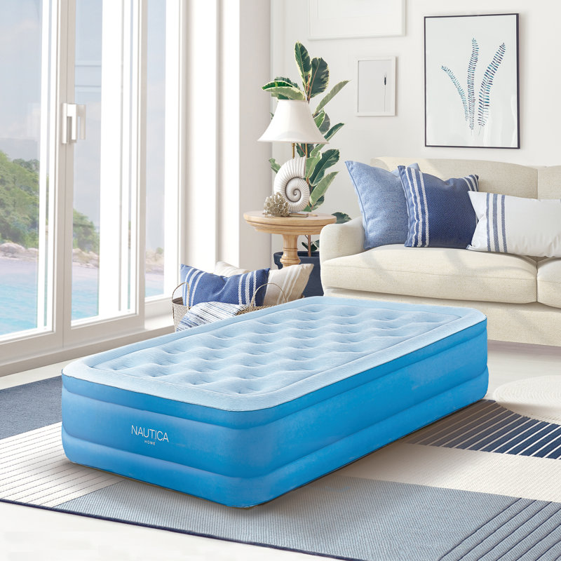 Nautica SupportAire Inflatable Air Mattress with Anti-Leak Built-in Pump, Puncture Resistant Vinyl, Blue, Twin