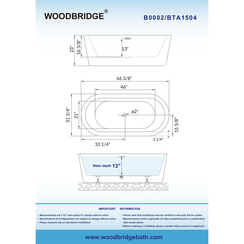66.38" x 31.75" Freestanding Soaking Acrylic Double Ended Bathtub with Wide Rim, Brushed Gold