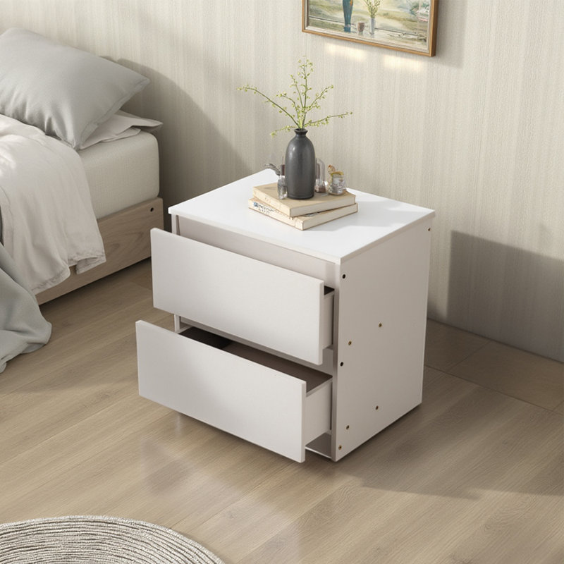 Solid + Manufactured Wood Bedside Table, White