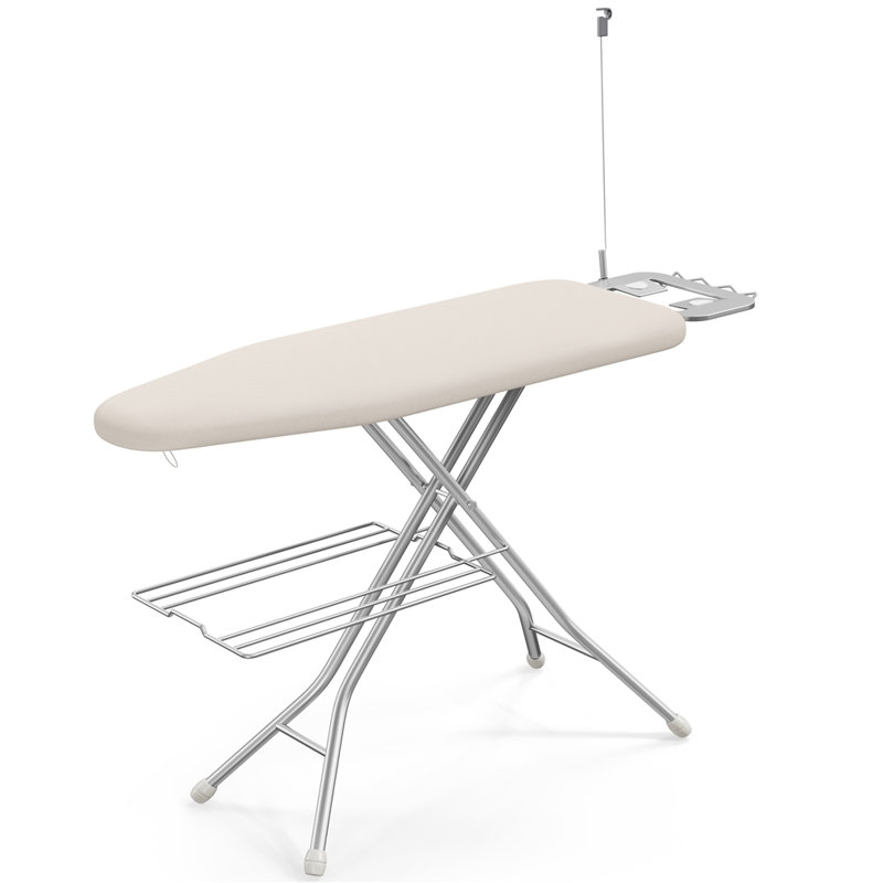 Table à repasser à hauteur réglable avec 4 pieds, Beige avec portemanteau