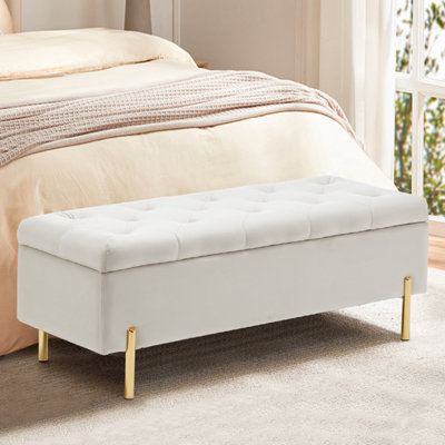Velvet Storage Bench Ottoman,Versatile Seating With Hidden Storage,End Of Bed Bench,Tufted Bench With Storage