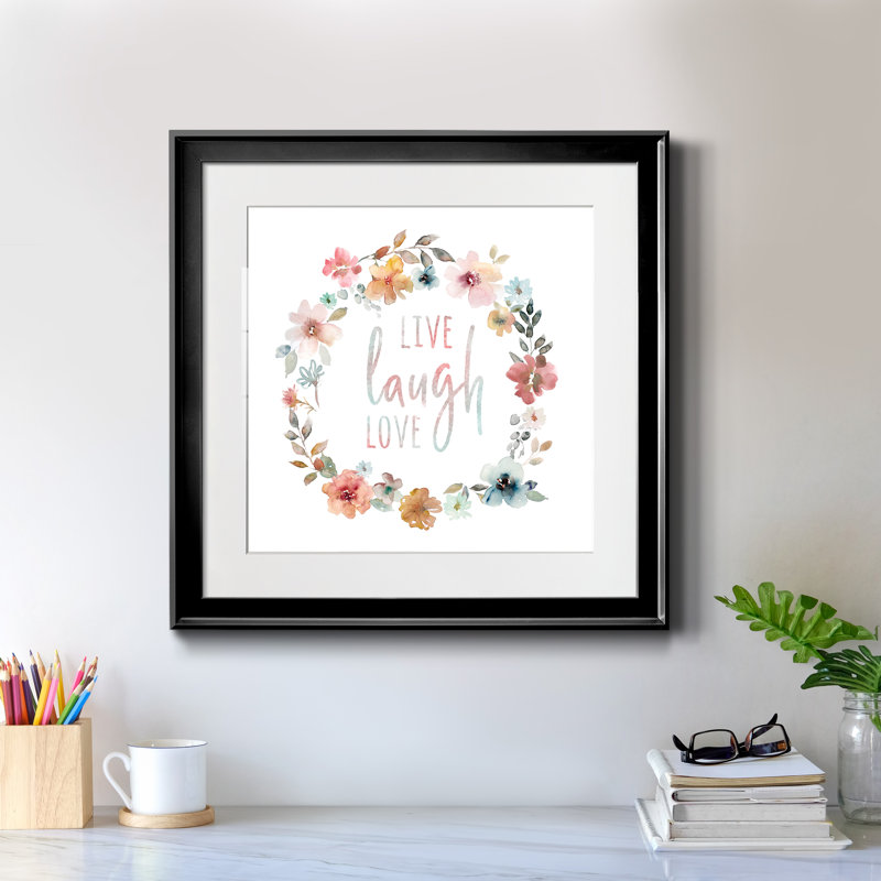 Live Laugh Love - Reproduction d'art textuel sur papier encadré, H 26,5 po x l 26,5 po x P 1,5 po, Papier encadré noir