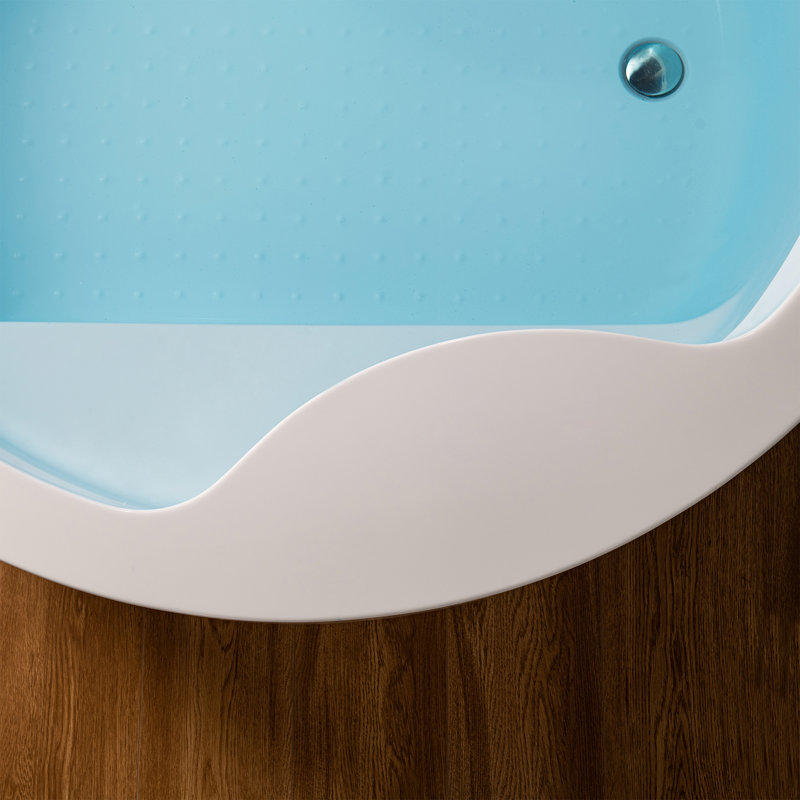 59" Freestanding Acrylic Round White Double Bathtub With Integrated Seat, Non-Slip Design, Polished Chrome