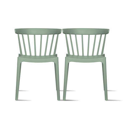 Set of 2 Stackable Patio Chair, Spindle Slat Back Weather Resistant Patio Dining Set by George Oliver