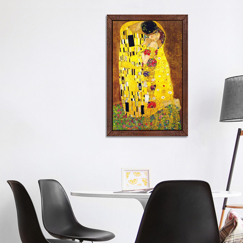 The Kiss by Gustav Klimt - Painting on Canvas, Brown Floater Framed, 101.6 cm H x 66.04 cm W