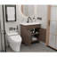 L'armoire de salle de bain brune de 30 pouces avec une porte à lattes à motif horizontal, jumelée à un bassin en céramique blanche, présente un design moderne à la fois imperméable et durable.