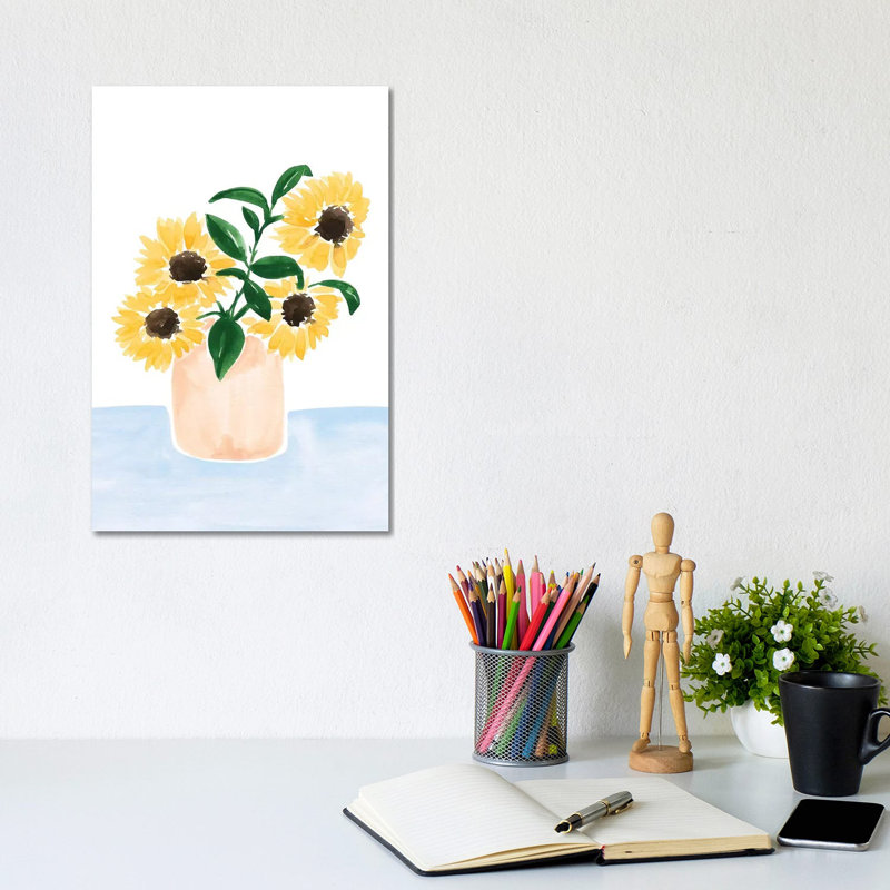 Sunflowers In A Vase by Sabina Fenn - Painting on Canvas, Wrapped Canvas, 30.48cm H x 20.32cm W x 1.91cm D