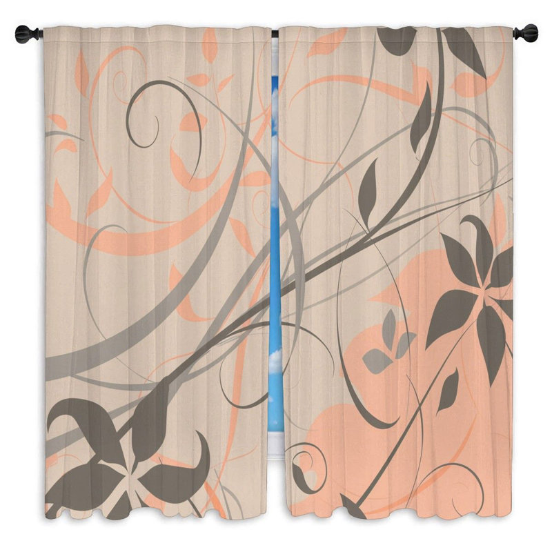 Rideaux de fenêtre à motif floral contraste naturel - 2 panneaux, L 56 po x L 78 po