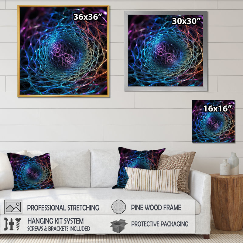 Impression sur toile Infinity Net Space Matrix I - Fractals, H 24 po x l 24 po x P 1 po, Cadre doré à une seule photo