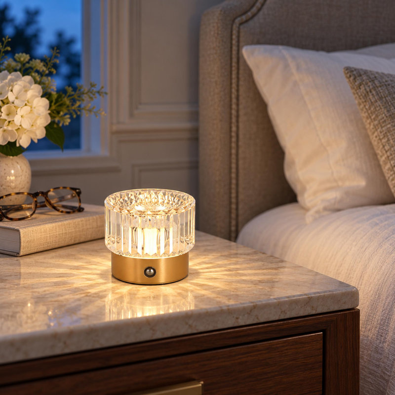 Rechargeable Dimmable Crystal Cylinder Table Lamp
