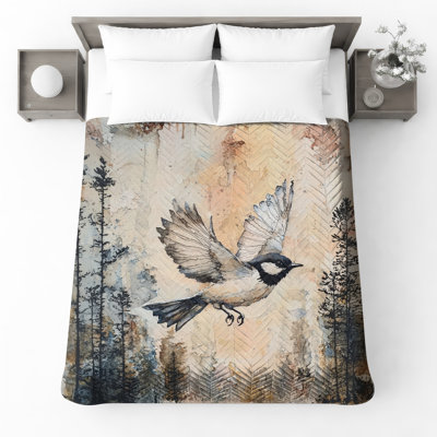 Couvre-lit aquarelle oiseau en vol
