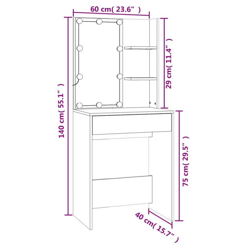 Hausmann Dressing Table with Mirror, White