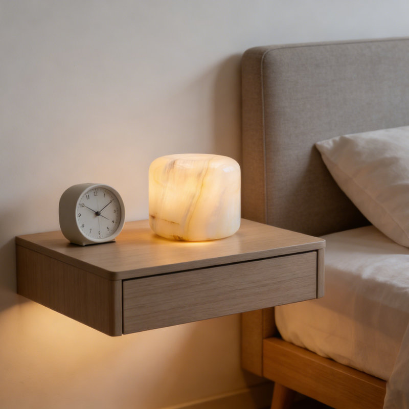 Cylinder Natural Crystal Jade Marble Table Lamp, Dimmable Warm LED Marble Night Light, Rechargeable Portable Jade Stone Bedside Lamp for Indoor & Outdoor Use
