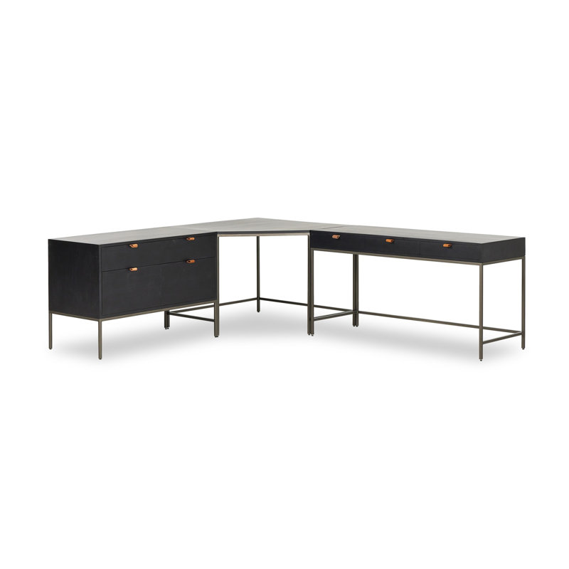 Trey Desk System With Wide Filing Cabinet,  Black Wash Poplar