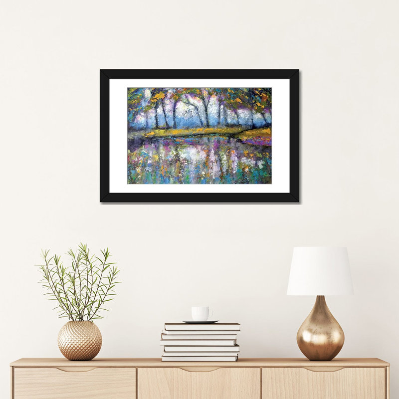 « pond color », impression sur toile, H 16 po x l 24 po x P 1 po, Papier d'art encadré noir, Blanc