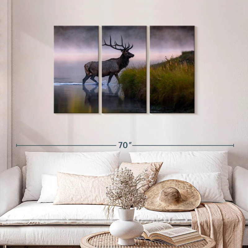 Elk Bull dans l'eau, H 28 po x l 45 po