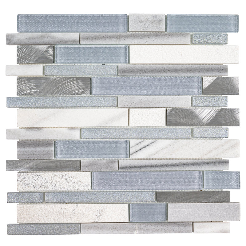 Alessio Interlocking 12 in. x 12 in. Glass, Stone and Metal Blend Mosaic Wall Tile