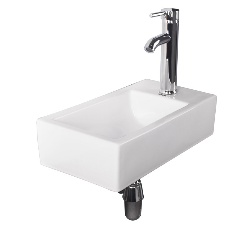 Wonline 10.2'' White Ceramic Rectangular Bathroom Sink with Faucet