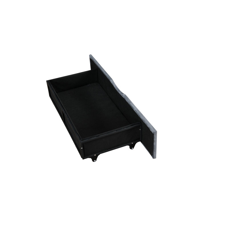 Grey Upholstered Daybed With Drawers - Twin Size, No Box Spring, Crafted From Wood Stylish Arms Size Velvet Upholstery And Storage Frame Stable Slats Elegant Design