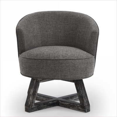 Classic Silhouette 360° Swivel Accent Arm Chair, Cross Solid Wood Base Soft Gray Linen Upholstery for Living Room