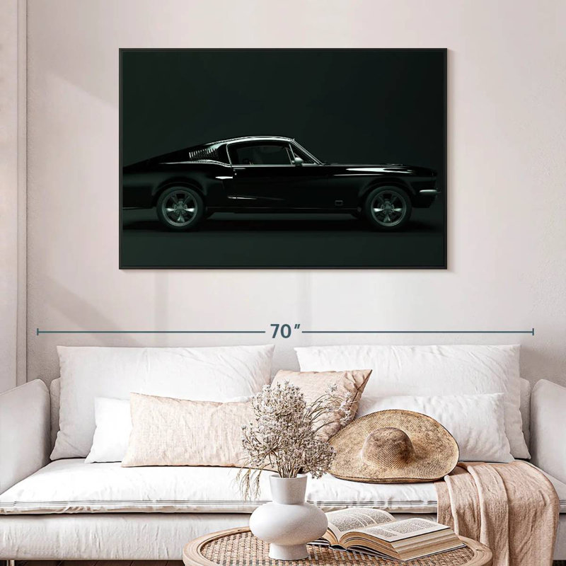 Voiture rétro élégante, 46 po x 31 po, Cadre flottant noir