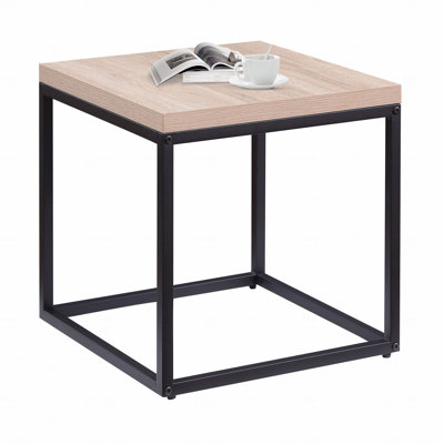 End Table Side Table,Square Wooden And Metal Nightstand (Bedside Side Table),Storage Small End Table