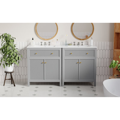 Ensemble de meuble-lavabo sur pied 60 po avec lavabo en céramique 60 po