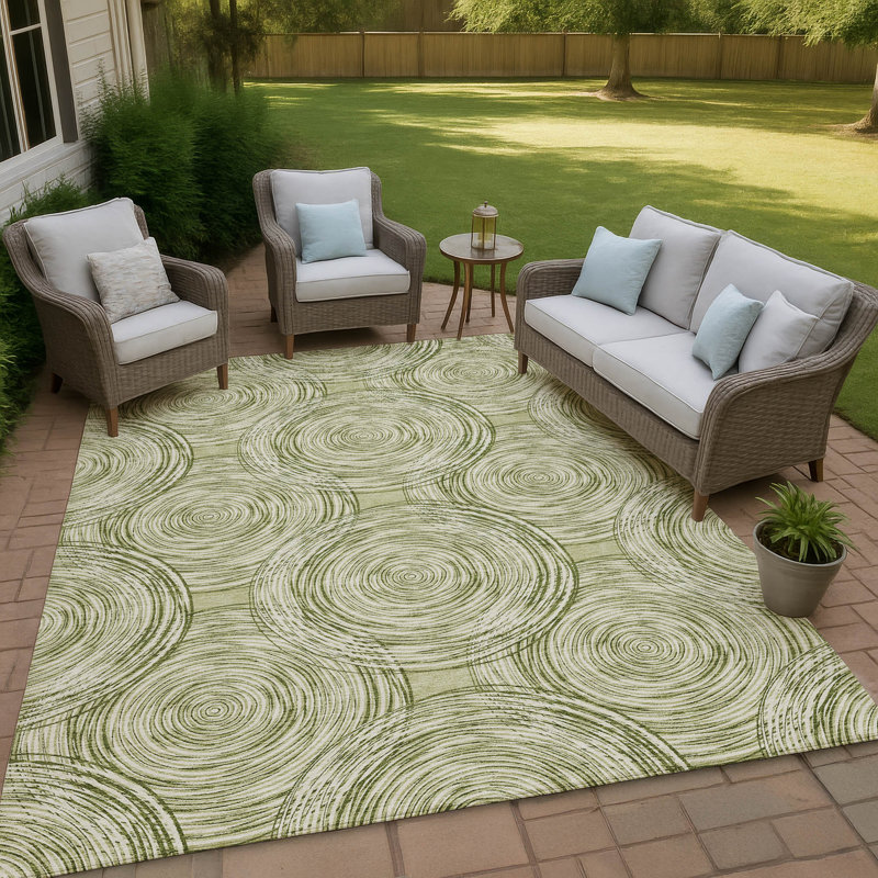 Machine Washable Indoor/Outdoor Chantille ACN2534 Geometric Rug, Aloe, Rectangle 5' x 7'6"
