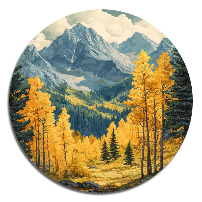 Échos de la forêt au sommet de l'Alaska II - décoration murale ronde en métal Alaska, H 16 po x l 16 po