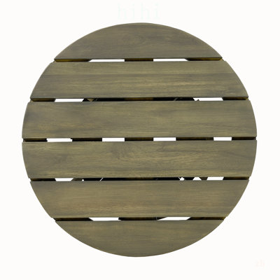 Table d'appoint d'extérieur en bois d'acacia pour le patio, table basse ronde avec finition grise pour la cour et le balcon