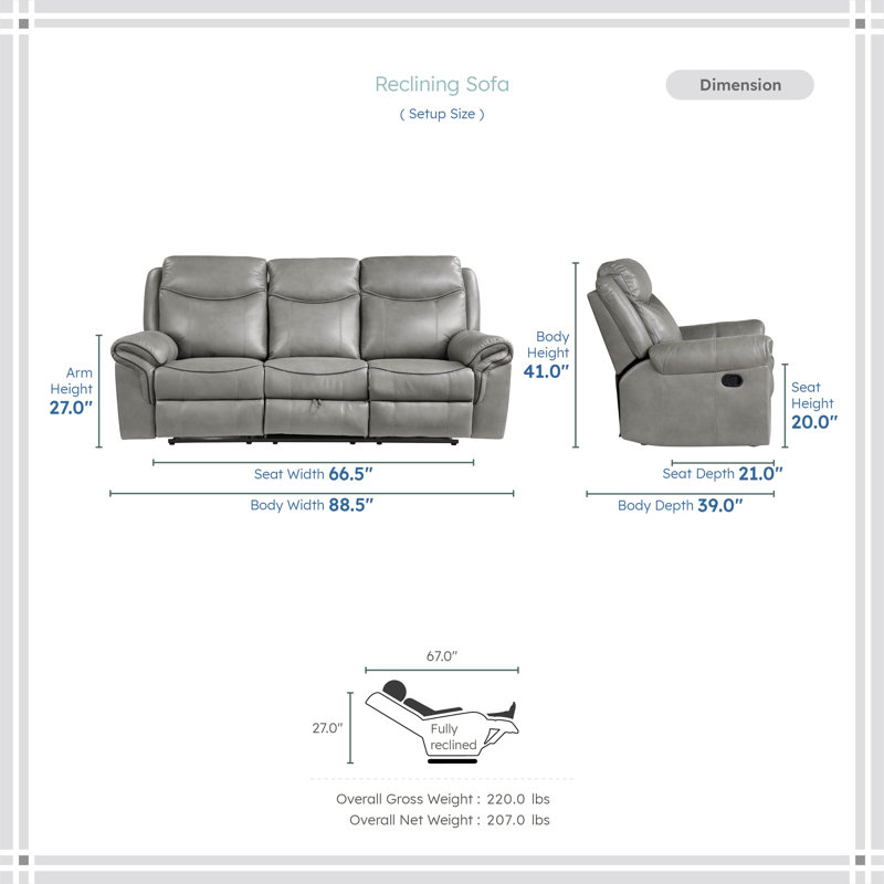 Bayshore Modern & Contemporary Breathable Faux Leather 3-Piece Living Room Set with Integrated Power Console, Tab Pull Recline & USB Charging Ports