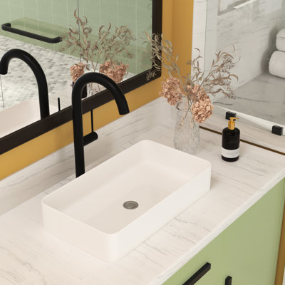 24"X14" Ceramic Rectangular Sink - Vessel Type, Stain-, For Multiple Places 24X14 White, Polished, Various Settings