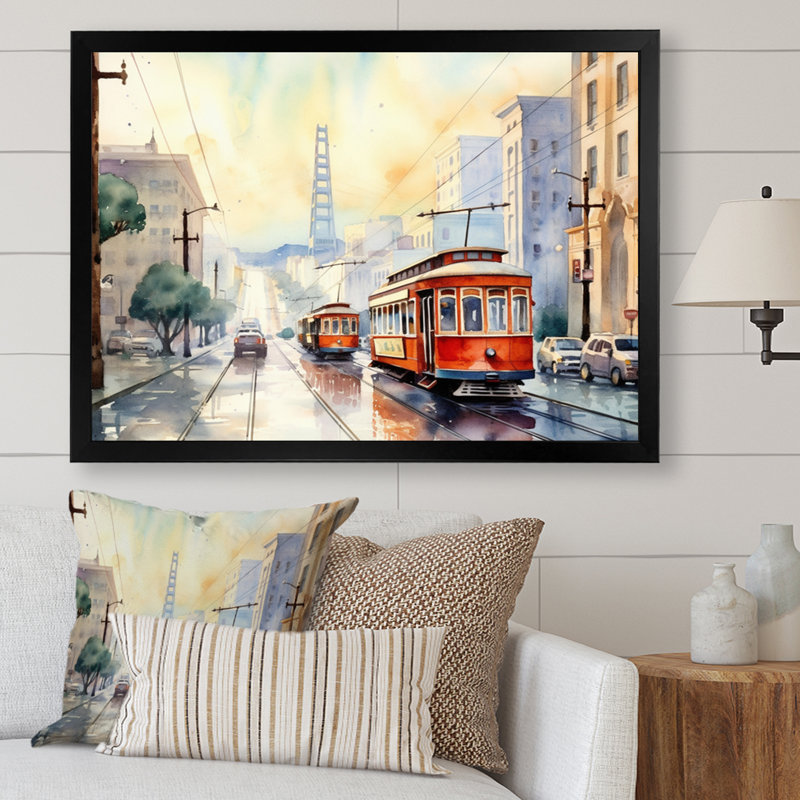 San Francisco Street Car, reproduction d'art sur toile, H 24 po x l 32 po x P 1 po, Cadre photo noir