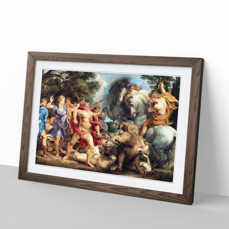 Attack by Peter Paul Rubens - Picture Frame Graphic Art, 27cm H x 36cm W x 2cm D, Walnut Framed