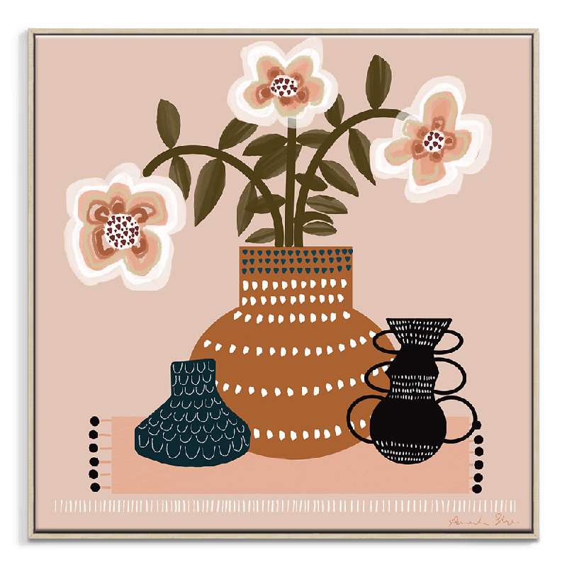 Three Daisies 1 Piece Painting on Canvas, 102cm H x 102cm W x 5cm D, Brown Framed
