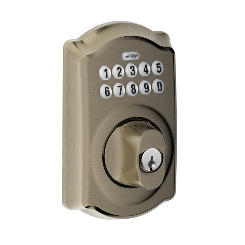 Schlage Keypad Deadbolt with Camelot Trim, Antique Pewter, Yes