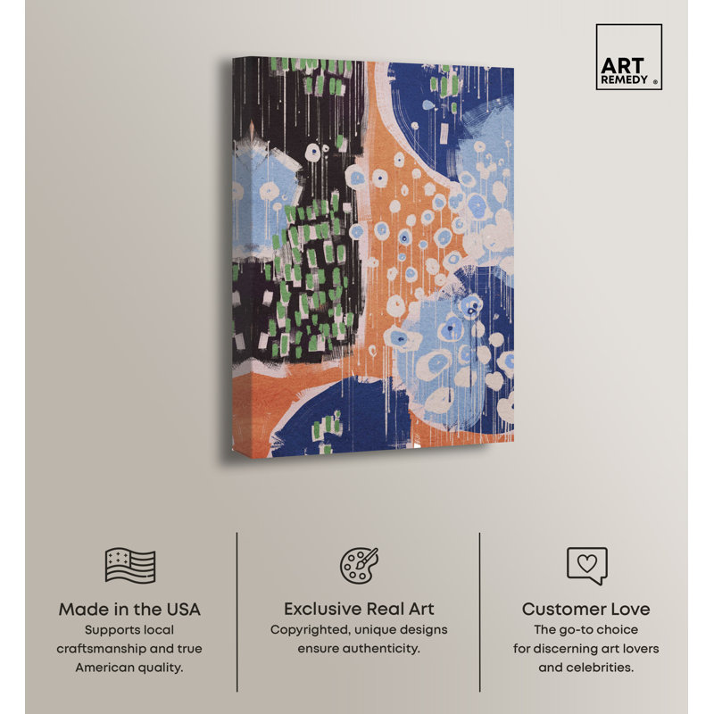 Retro Modern Abstract Canvas Wall Art in Blue, Green, and Orange