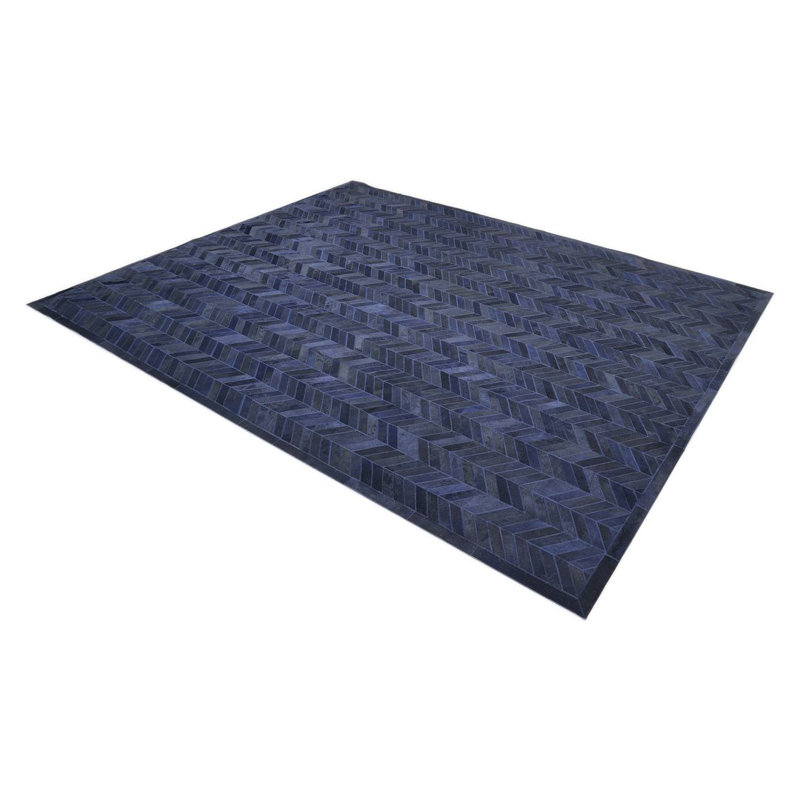Meir Leather Chevron Area Rug, Rectangle 3' x 5', Navy