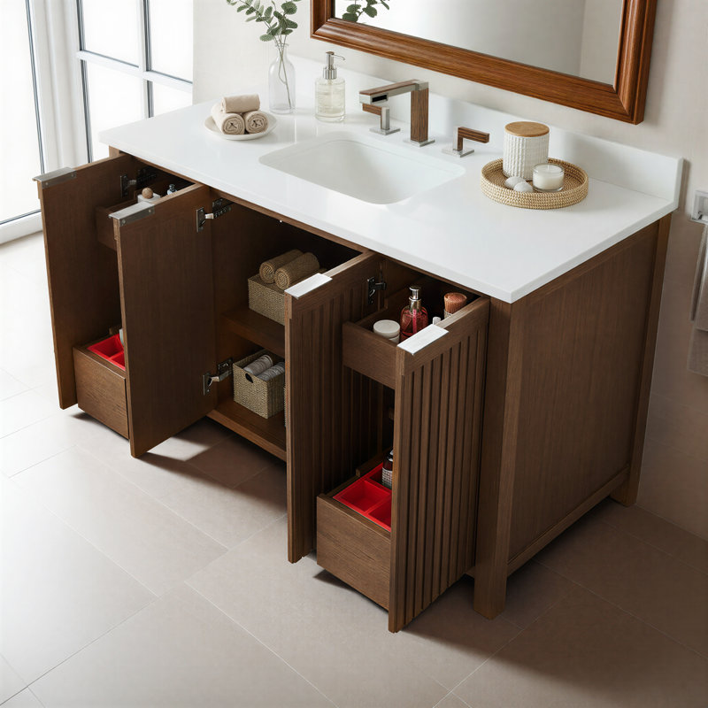 Meuble-lavabo simple 48 po traversant Lines, 8 po, Brun