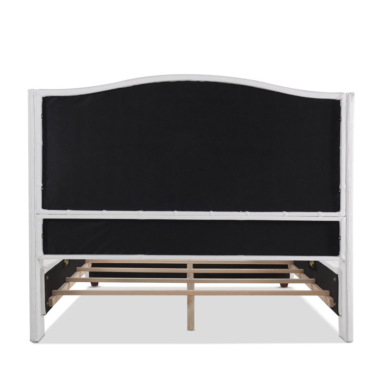 Coleman Upholstered Wingback Bed, Bright White Velvet, Queen