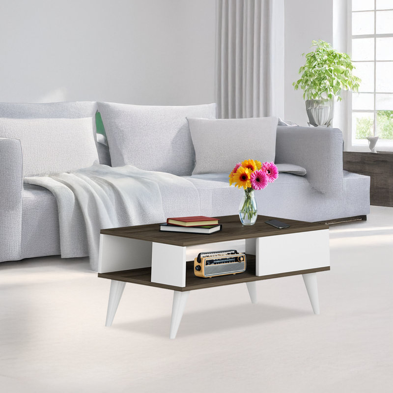 Table basse rectangulaire, Noyer/blanc