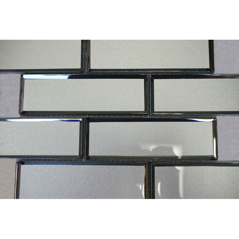 2" x 6" Glass Brick Joint Mosaic Tile, Seafoam