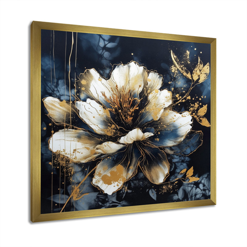 Fleur d'œillet Ruchie IV sur toile, H 16 po x l 16 po x P 1 po, Encadrement doré
